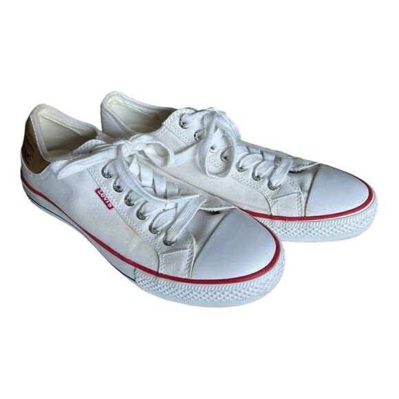 Levi’s White Sneakers Converse-Style with Leather Heel Patch Sz: 9 Mens - Picture 4 of 9